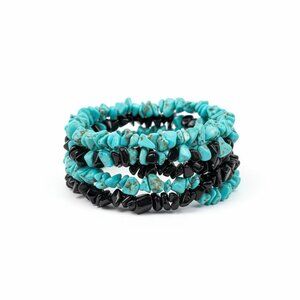 Turquoise and Black Nugget Bracelets Stretchy Bangle (Set of 5 Bracelets)